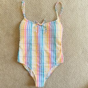 J Crew whole piece rainbow colored bathing suit